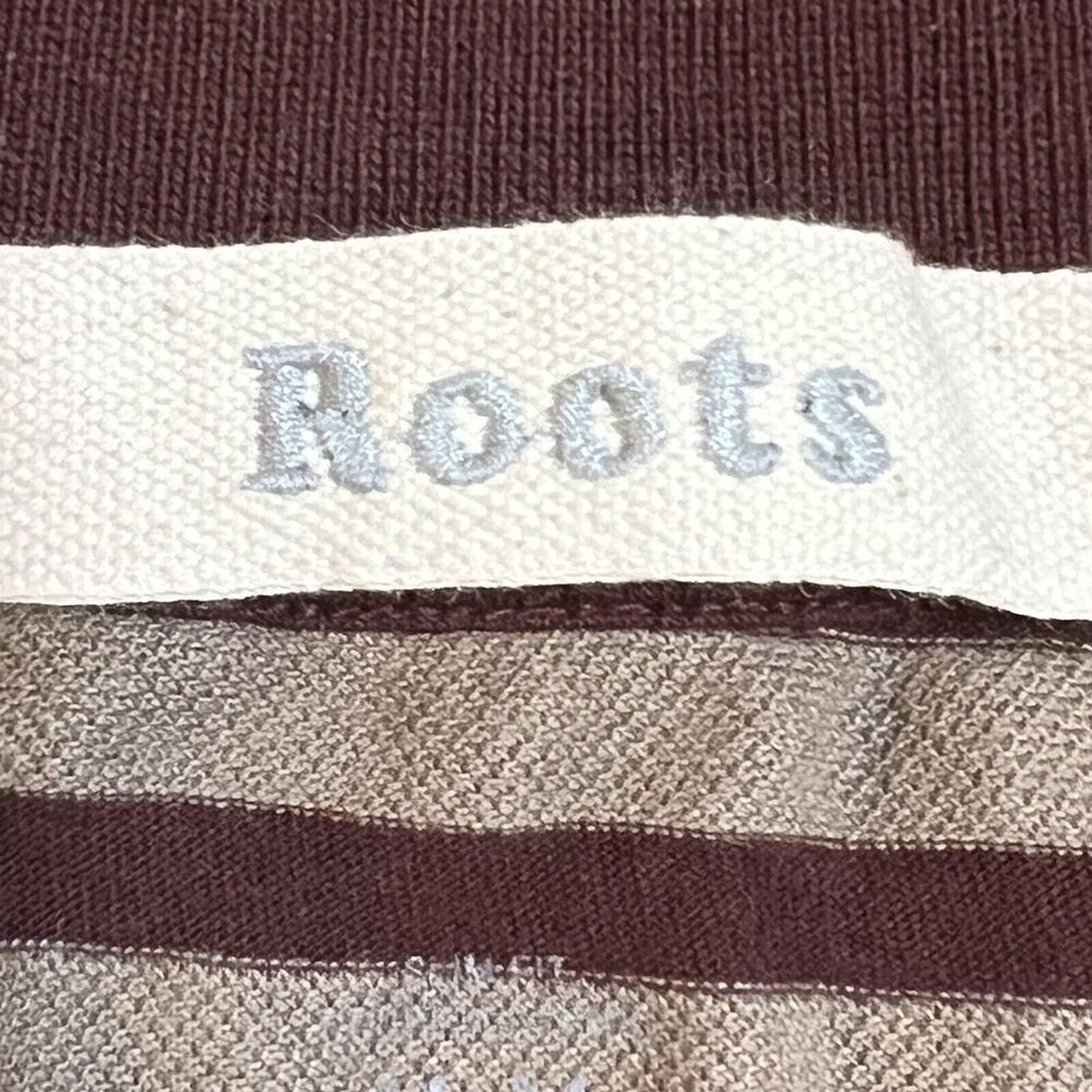NEW Roots Pique Polo Shirt Slim Fit Burgundy Taupe Striped Beaver Logo Medium - Picture 5 of 12